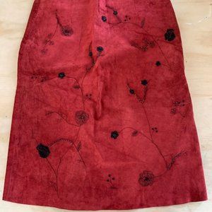 Embroidered suede skirt